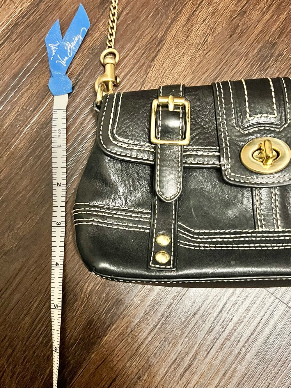 Coach Black Leather Crossbody with Gold-Tone Chain - Picture 8 of 10